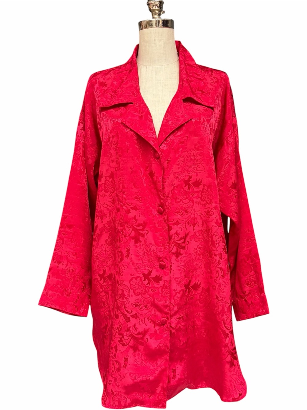 Vintage Victoria’s Secret Gold Label Red Floral Jacquard Satin Sleep Shirt M/L